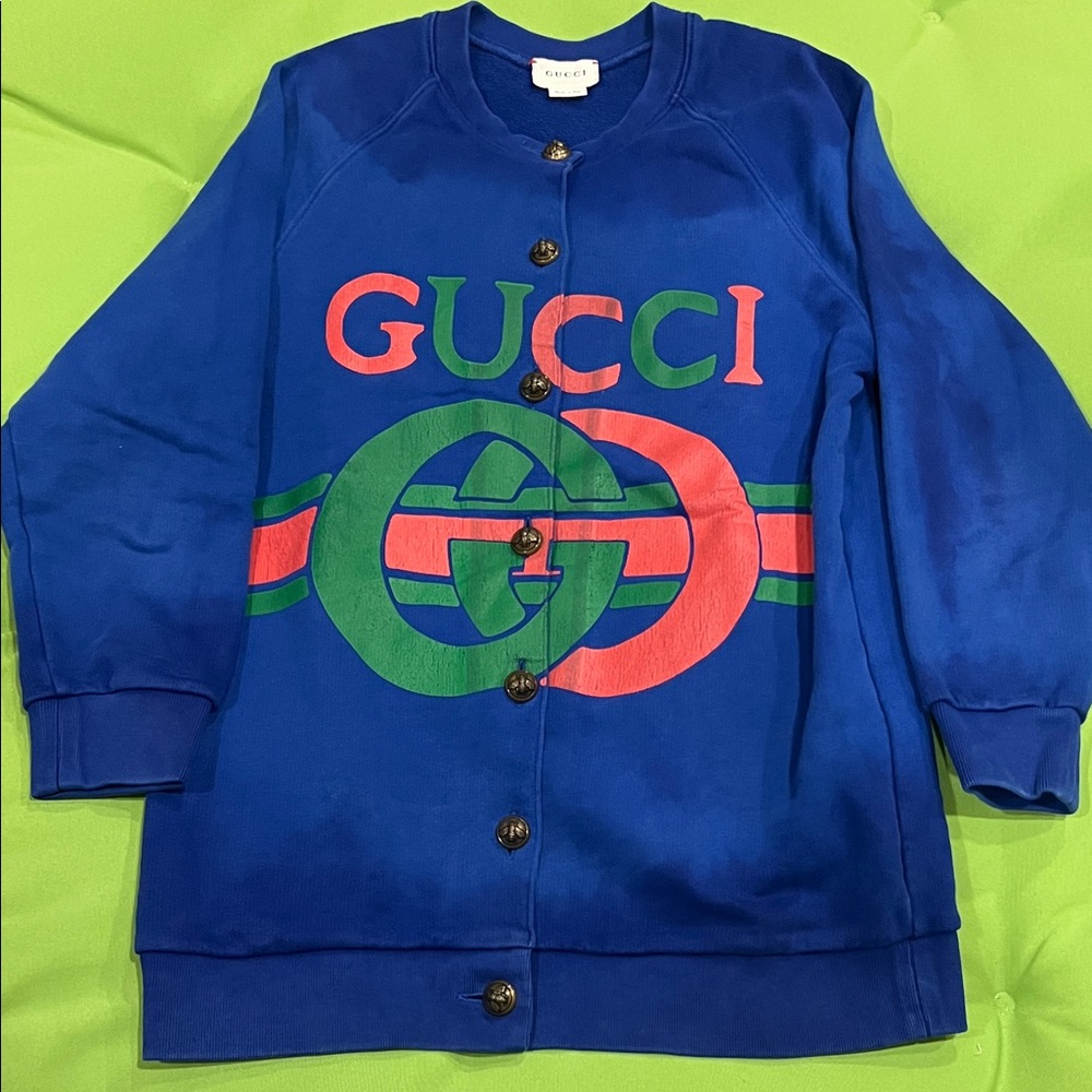Gucci Vibrant Blue Cardigan with Logo Design